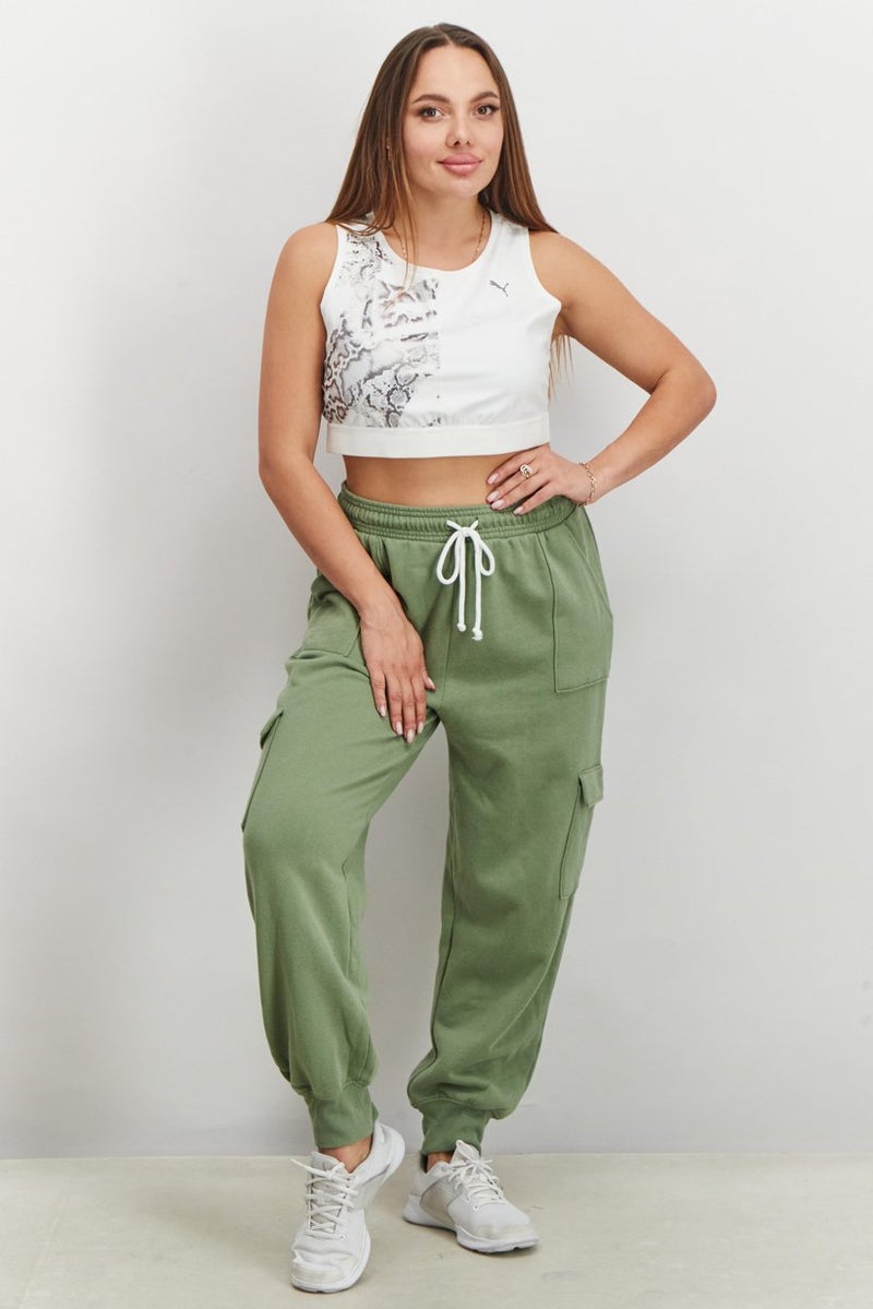 PUMA Women Round Neck Sleeveless Metallic Printed Cropped Top, White - Image 2